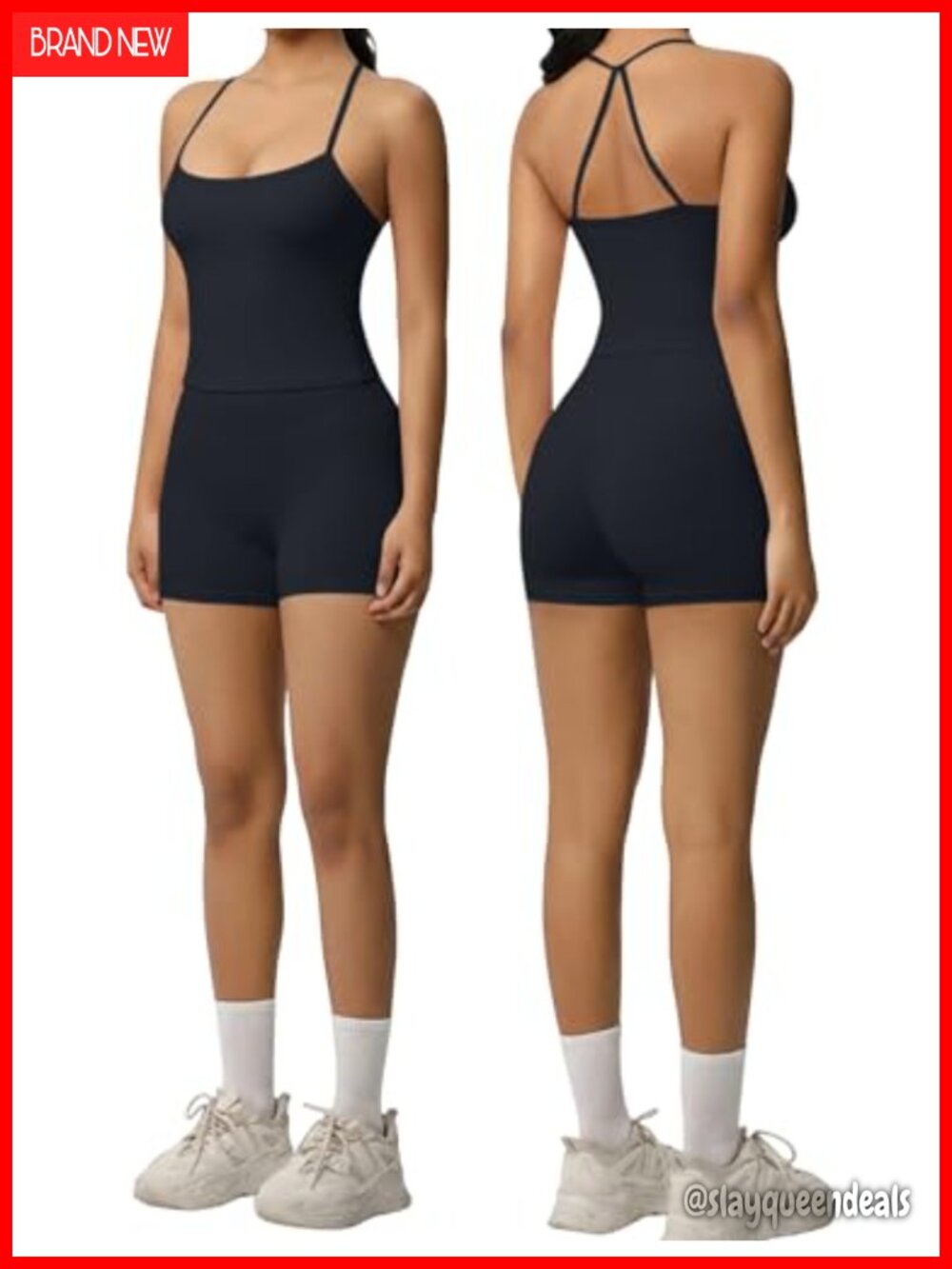 Spaghetti Strap Tank Top Biker Shorts Activewear Set Nylon Elastane Fitted